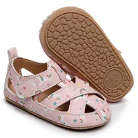Infant Kid Beach Shoes Rubber Sole Anit-slip First Walker Toddle Baby Girl Shoes Princess Pu Hollow Solid Sandals 0-24Monthes 4