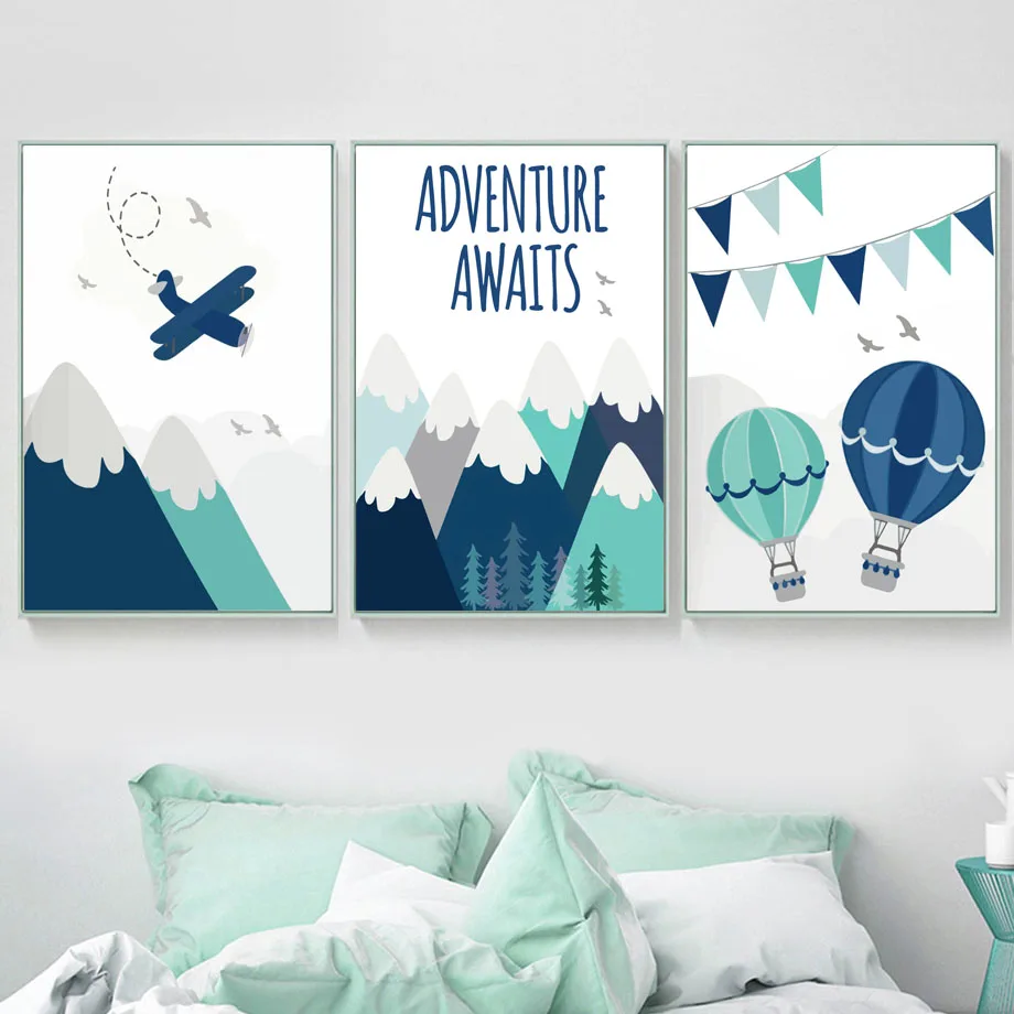 Wall-Art-Canvas-Painting-Cartoon-Plane-Hot-Air-Balloon-World-Map-Nordic-Posters-And-Prints-Wall (1)