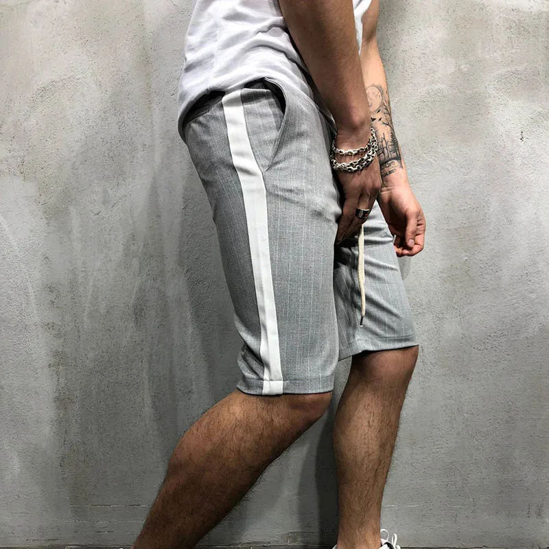 Новинка, мужские спортивные шорты, полосатые, средняя талия, дышащие, облегающие, мужские шорты для лета, FIF66