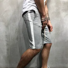 Новинка, мужские спортивные шорты, полосатые, средняя талия, дышащие, облегающие, мужские шорты для лета, FIF66