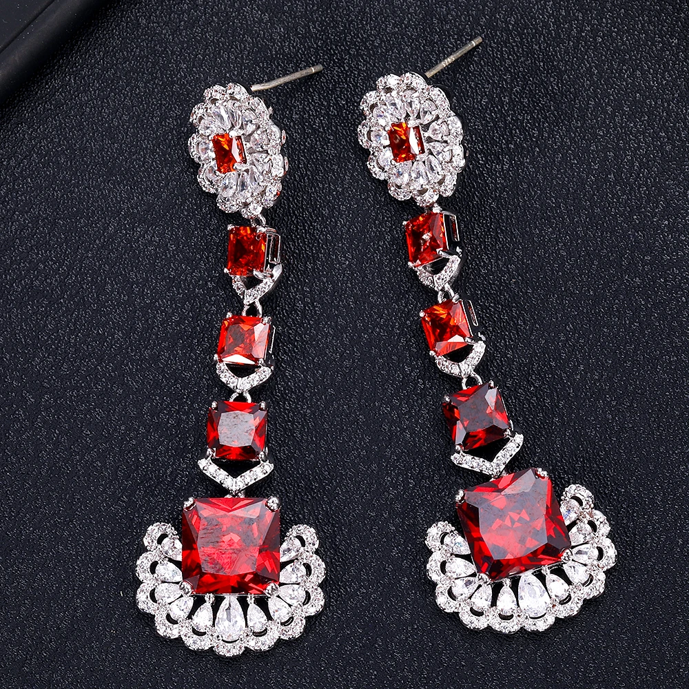 janeklly trendy Geometric drop dangle Earrings For Women Accessories Full Cubic Zirconia Earrings Jewelry pendientes mujer moda