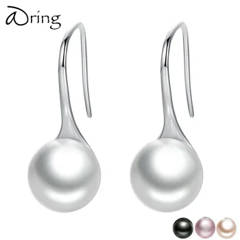 

HOOP EARRINGS 925 STERLING SILVER GANT ROUND PURE LOVE PEARL DROP EARRINGS FOR WOMEN JEWELRY BRINCOS WHITE BLACK PURPLE PINK
