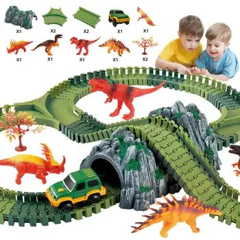 

Kuulee Kids Electric Dinosaur Track Assembled Toy Set with Simulate Car Door Drawbridge Random Color