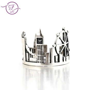

FCGJHW 925 Sterling Silver Vintage World Travel Souvenir Twin Towers Adjustable Open Ring New Hot Sale as a Beautiful Gift