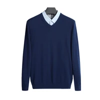 Pull en coton hommes à manches longues pulls vêtements d'extérieur homme col en V hommes chandails marque de mode coupe ample tricot vêtements Style coréen 5