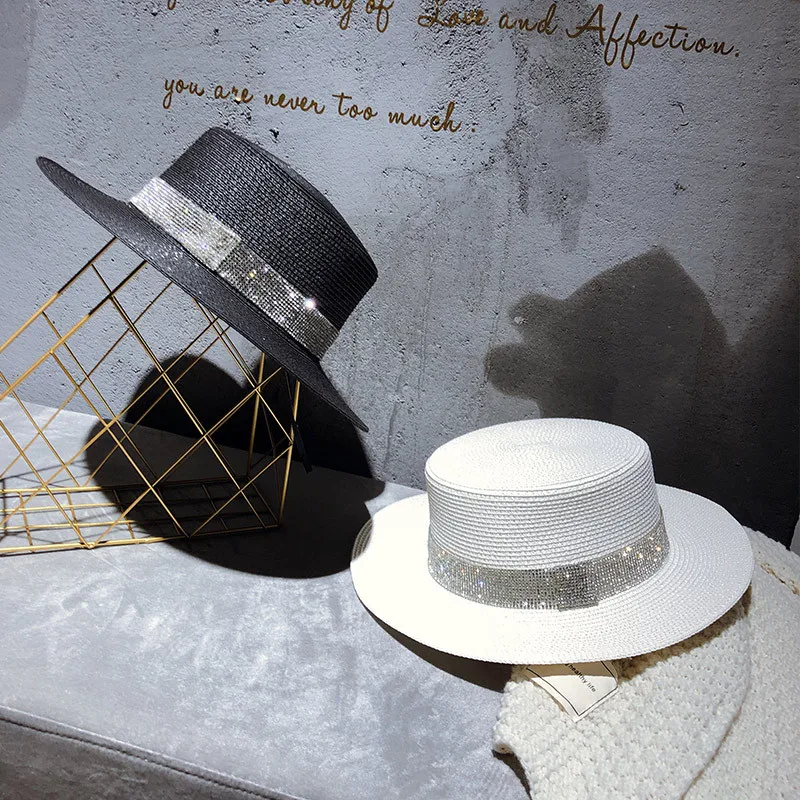 

D Home Retro Amazing Man-made Diamond Edge Flat Roof Bowler Hat Summer Day Repair Face Topee Street Snap Black/white Classic Hat