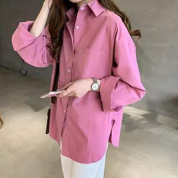 

Autumn New Women Casual Loose Thin Shirt Temperament Solid Color Long Sleeve Shirt