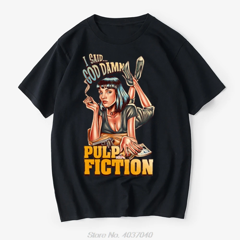 Vintage Top Tshirt Pulp Fiction Mia Wallace I said god damn Summer Men 100% Cotton Quentin Tarantino Clothing Unisex T-shirt | Мужская
