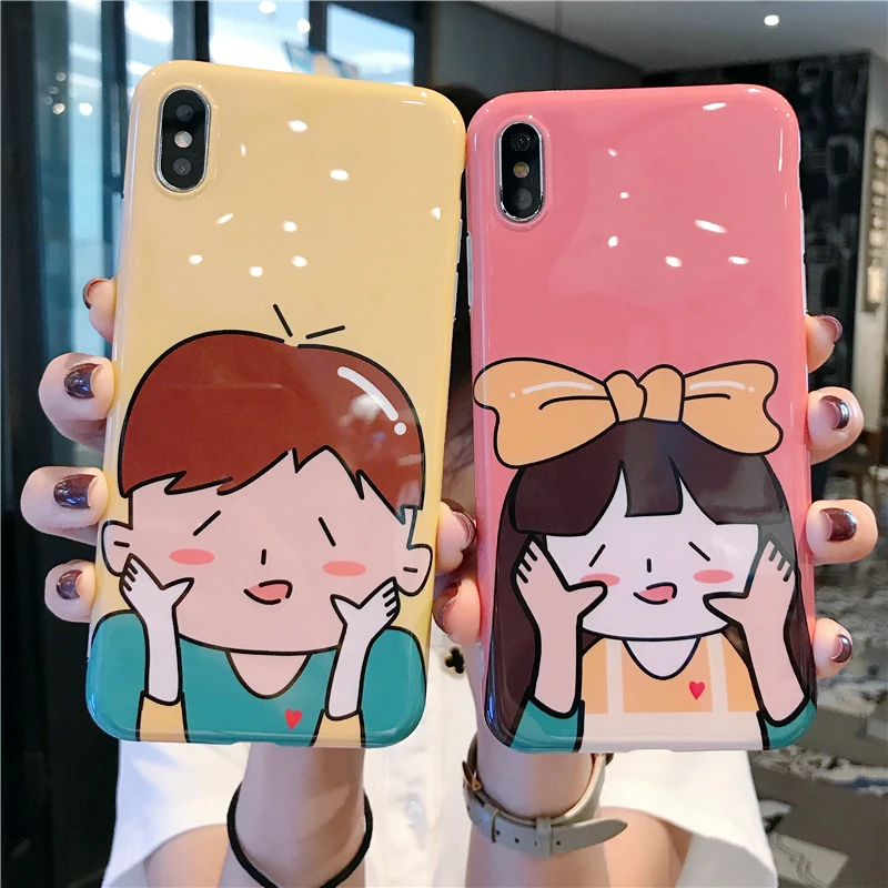 Забавные парные Чехлы GYKZ для мальчиков и девочек iPhone XS MAX X XR 7 8 6 6s Plus милый мягкий