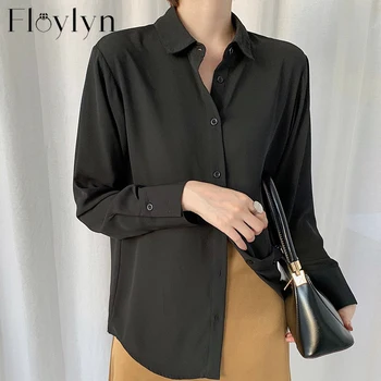

Floylyn Vintage Chiffon Shirts Loose Front Button Turn-down Neck Blouse Women All-match Womens Tops and Blouses blusa feminina