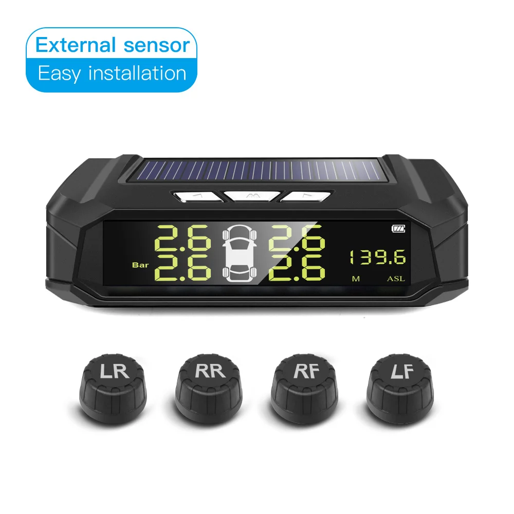 Универсальная автомобильная система контроля давления в шинах TPMS, датчик температуры, датчик температуры, солнечная зарядка через usb, внешние датчики
