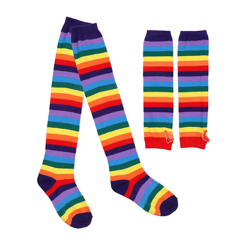 Gloves and Socks Модные Цветные радужные полосатые теплые носки для девушек, хлопок, до середины колена, женские носки, перчатки, подарок на праздник - Цвет: Gloves and Socks