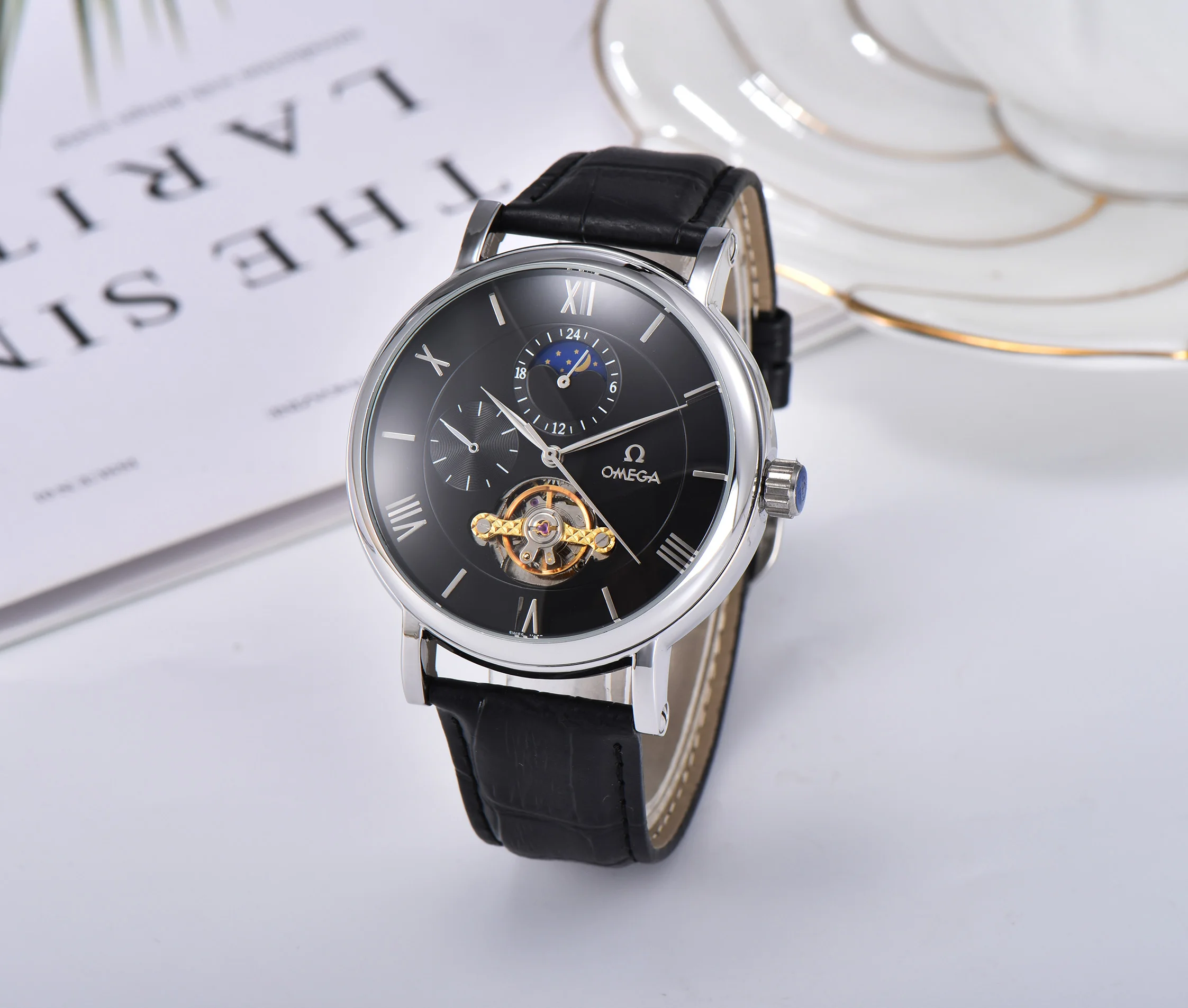 Omega-Роскошные Брендовые женские механические часы с кожаным ремешком деловые