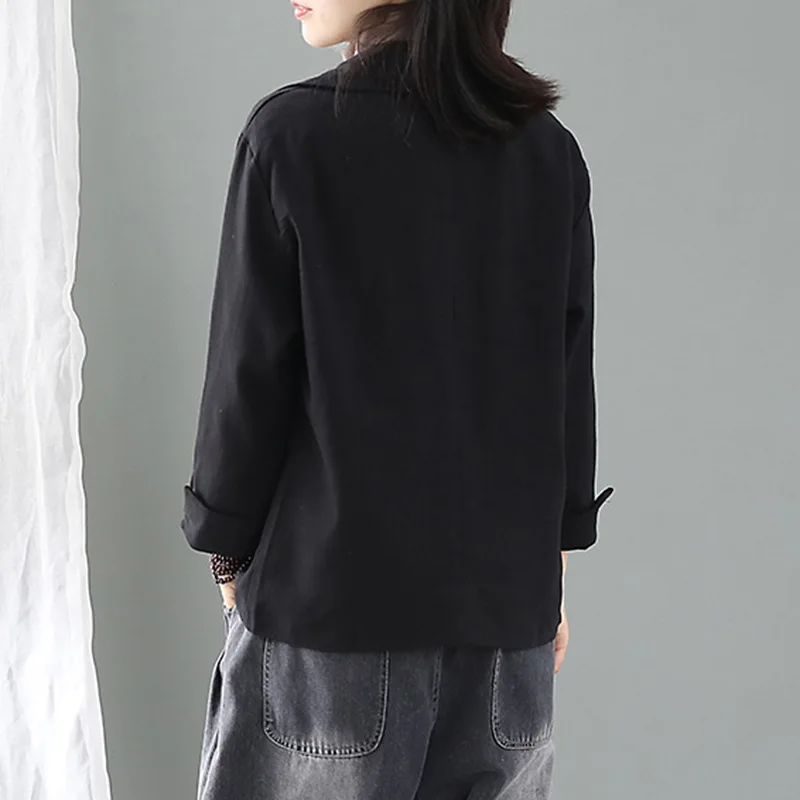 

Origional Literature And Art Retro Cotton Linen Small Suit Women's Loose-Fit Slimming One-Button Flax Suit Long Sleeve Casual Th