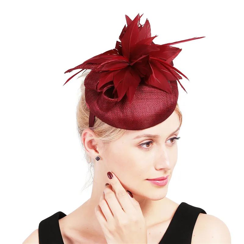 Высокое качество 4 слоя sinamay перья цветок millinery вуалетки шляпа для женщин Элегантный головной убор ободки элегантный леди головной убор