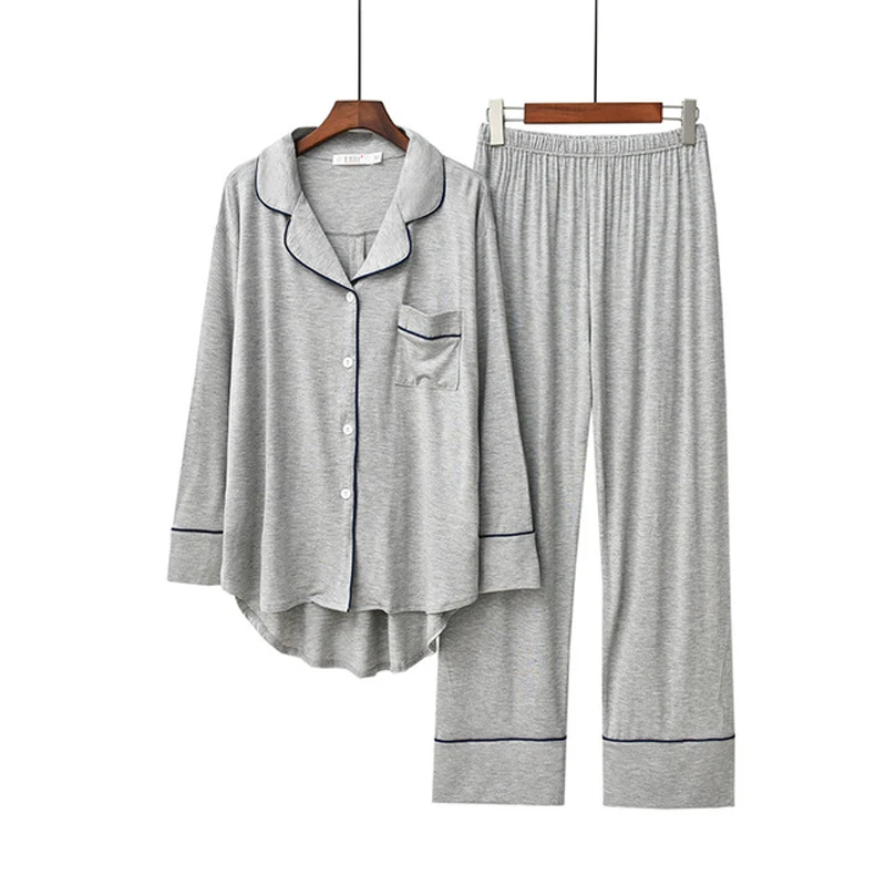 ladies pjs 2PCS Pajama Sets Women Long Sleeve Solid Modal Loose Breathable Soft Oversized Womens Korean Style Home Clothing Comfortable cute pajama sets