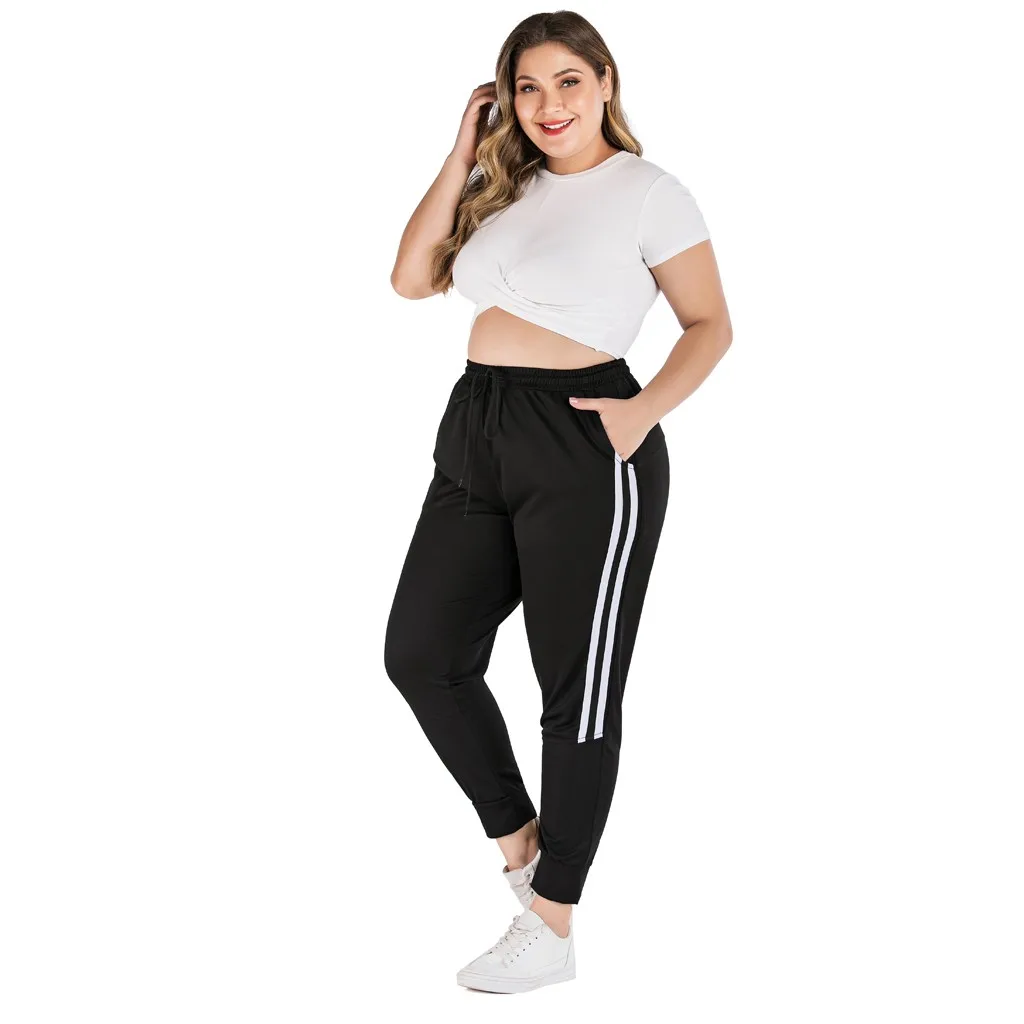

2019 Women's Plus Size Striped Stitching Pencil Pant Sports Bottom Casual Track Pants Workout Jogging Pantalones