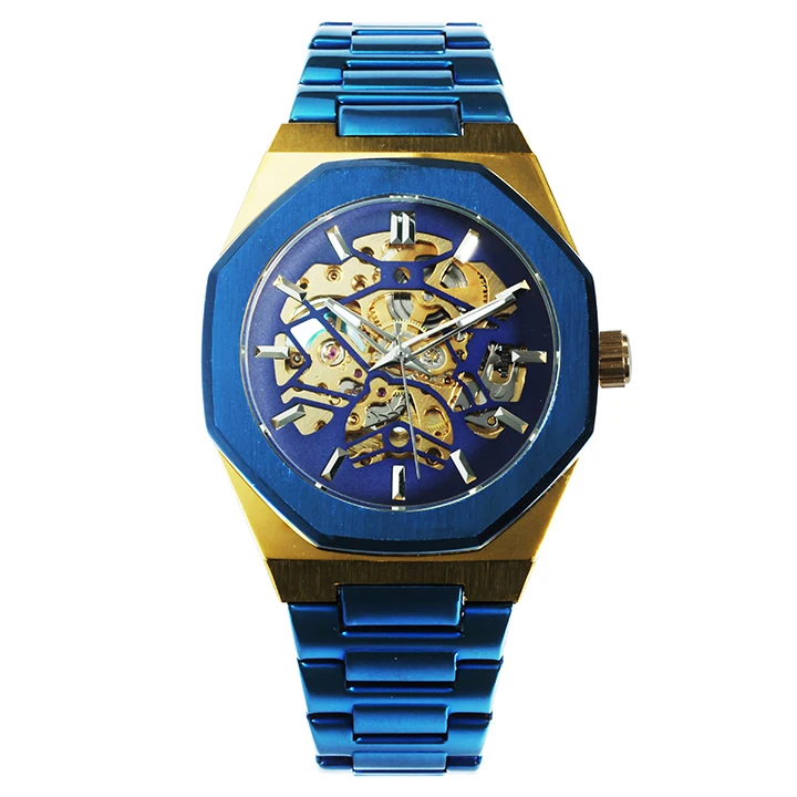 WINNER официальный бренд военные автоматические часы для мужчин лучший бренд класса люкс Скелет Механические наручные часы из нержавеющей стали ремешок - Цвет: GOLDEN BLUE