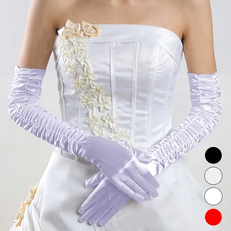 

Bride Wedding Gloves Lengthen over the Elbow Elastic Pleated Zou Urethane Elastic Fibre Satin Sun-resistant Hand Cuff S035 Facto