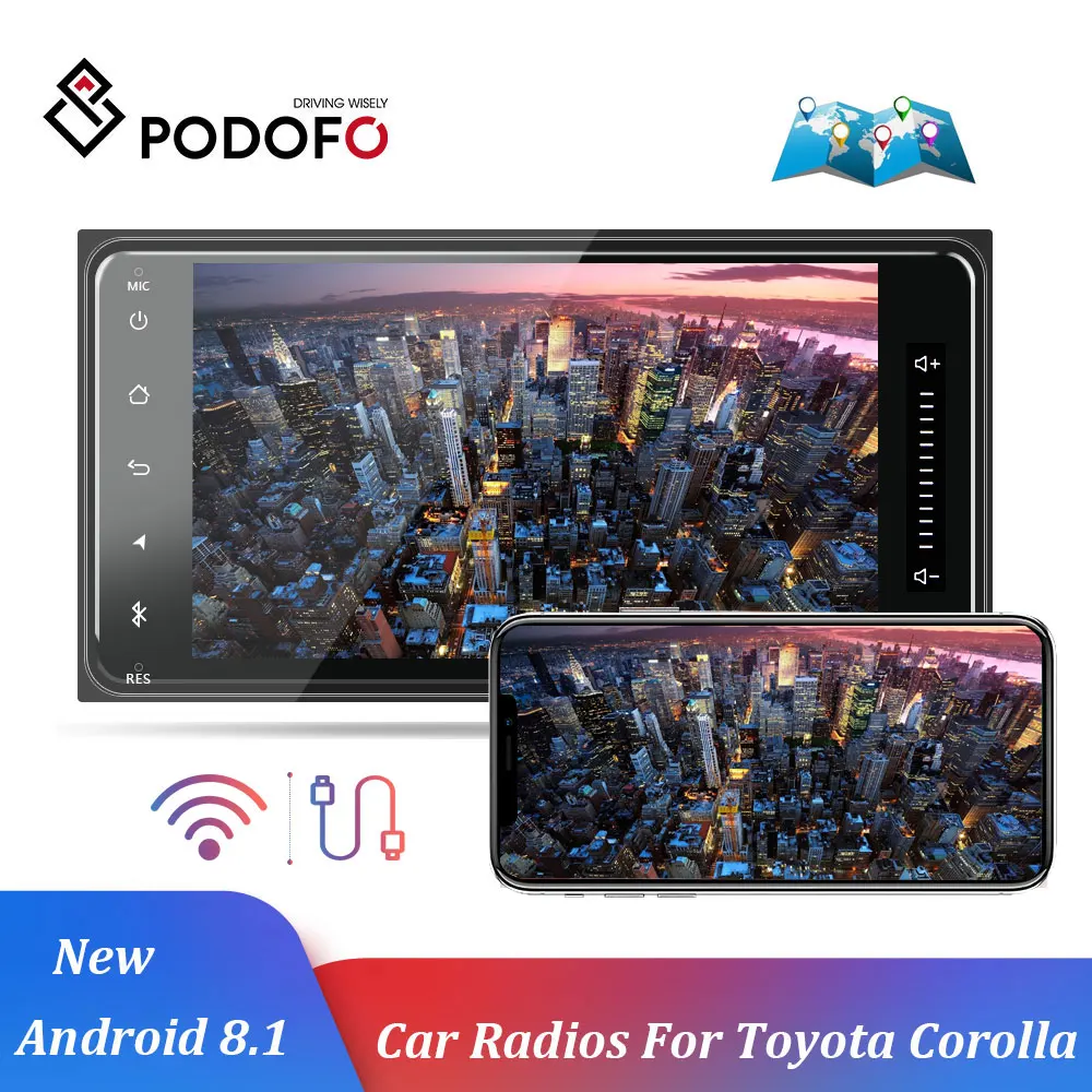  Podofo Android 8.1 Auto Radio GPS Auto Multimedia-Player 2 Din 7 ''Auto Radios Bluetooth Auto Audio