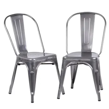 

2 PCS Industrial Style Metal Kitchen Dining Chair Solid Legs Garden Cafe Stack-able Seat Living Room Chairs Home Furniture