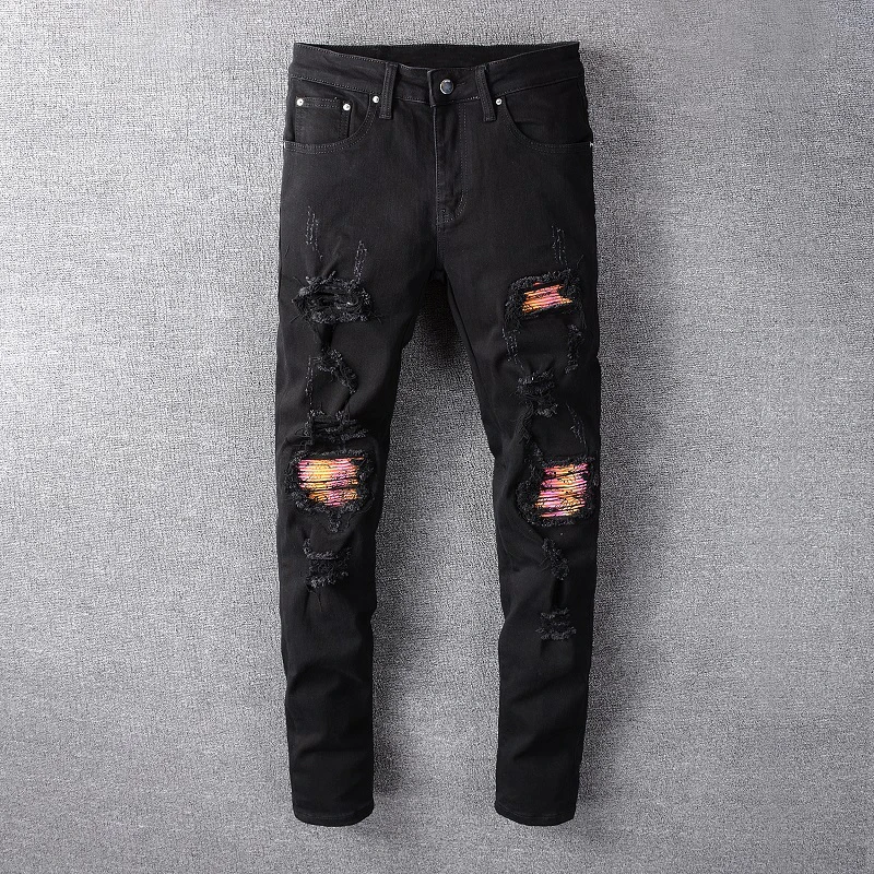 Fashion Streetwear Men Jeans Black Color Patchwork Destroyed Ripped Jeans Men Elastic Punk Pants Hip Hop Skinny Jeans Homme Fashion Streetwear Men Jeans Black Color Patchwork Destroyed Ripped Jeans Men Elastic Punk Pants Hip Hop Skinny Jeans Homme