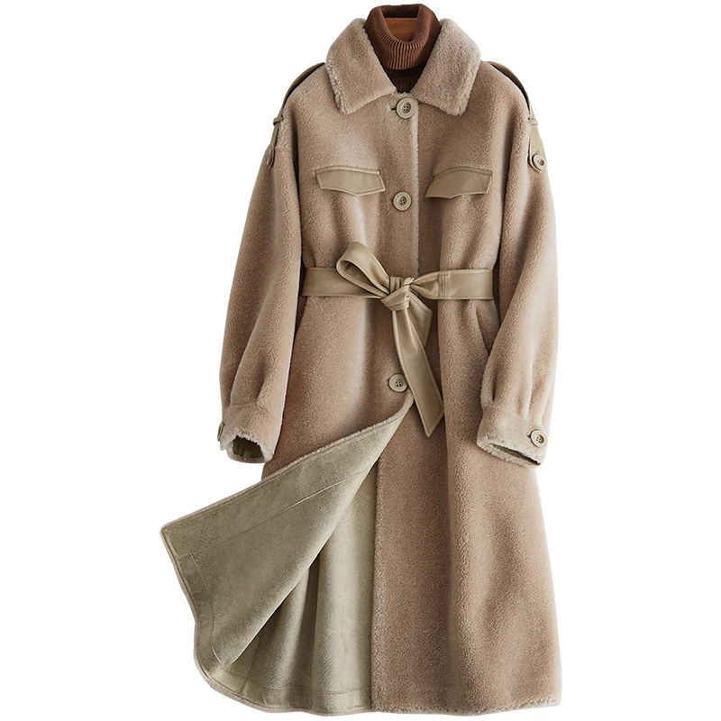 AYUNSUE/пальто из овечьей шерсти, зимнее пальто, женская одежда, Корейская длинная куртка, женская верхняя одежда с поясом, Manteau Femme MY