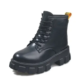 online 2020 Botas De Inverno Mulheres Plataforma Chunky Botas Goth Sapatos De Pelúcia Curto Couro Preto Matte Ankle Boots Womens Equitação Botas