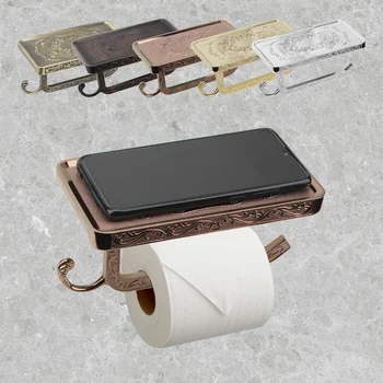 

Vintage Multifunction Toilet Paper Box Toilet Paper Holder Mobile Phone Holder Carved Bathroom Wall Mount Hardware Roll Holder