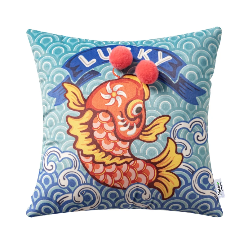 patio furniture cushions 45x45cm Chinese Style New Lucky Printed Square Pillow Festival Velvet Embroidery Creative Cushion Home Sofa Sleeping Pillow large floor cushions Cushions