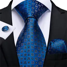 Дизайнерский Модный мужской галстук синий золотой в горошек свадебный галстук для мужчин Hanky запонки Шелковый мужской галстук набор DiBanGu Прямая поставка MJ-7261