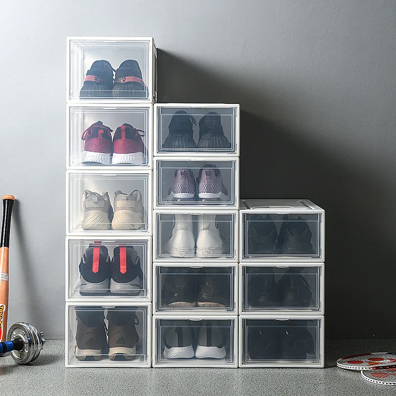 Прозрачная коробка для обуви, баскетбольные кроссовки, коробка для хранения обуви, пластиковый коллекционный шкафчик для мелочей, Пылезащитная, влагостойкая, настенная обувь