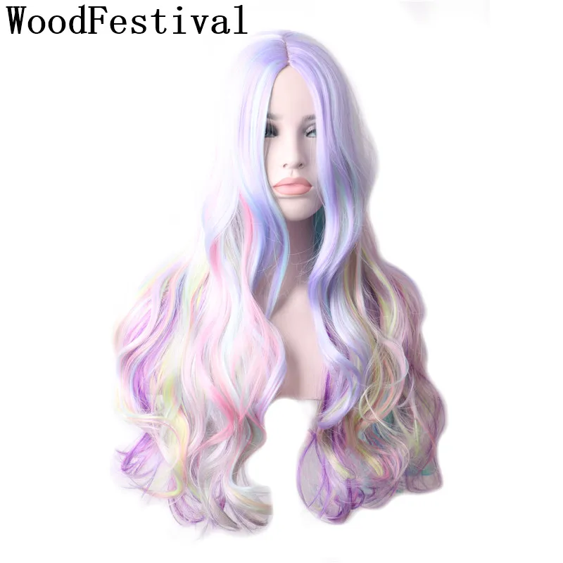 WoodFestival разноцветные парики для женщин волнистые Омбре розовый блонд синий