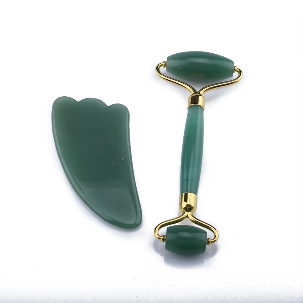 

2pcs/set Natural Aventurine Jade Stone Scraping set for Massage Acupuncture SPA Therapy Massager Guasha Set With Gift Box