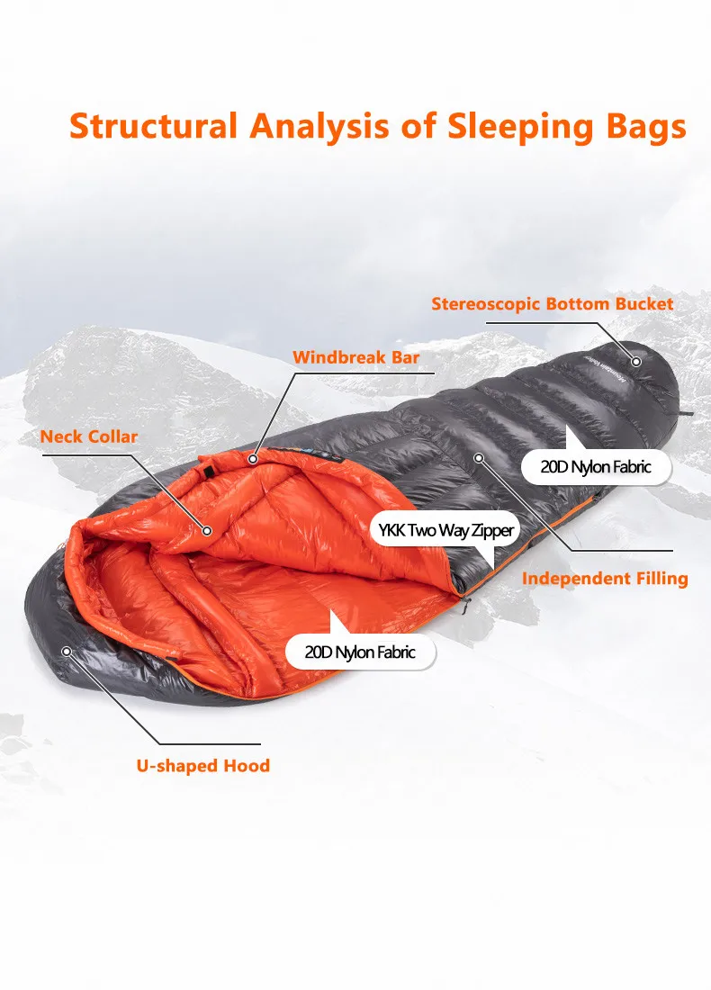 Naturehike Sleeping Bag 90% Filled Goose Down Mummy Thicken Windproof Warm Winter Down Sleeping Bag Ultralight 800FP