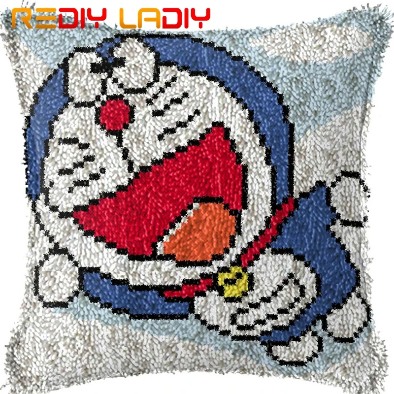 

Latch Hook Kits Make Your Own Cushion Blue Doraemon Printed Canvas Crochet Pillow Case Latch Hook Cushion Cover Hobby & Crafts