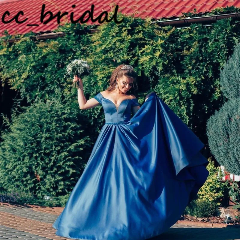 Puffy Royal Blue Prom Dresses Long 2020 Sexy Off Shoulder Evening Party Gowns For Women Shining Beading Crystal robe de soiree | Свадьбы и