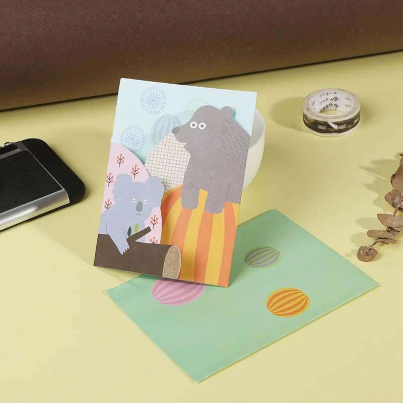 Koala and brown bear 10 шт. милый Принт мультяшных животных поздравительная открытка с конвертом счастливый праздник Счастливого Рождества год подарочные открытки - Цвет: Koala and brown bear