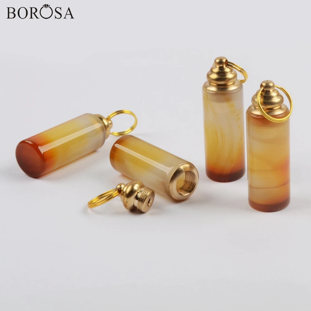

BOROSA 3/5Pcs Gold Natural Agates Perfume Bottle Pendant For Perfume or Essential Oils Gems Pendant Necklace for Women WX1181