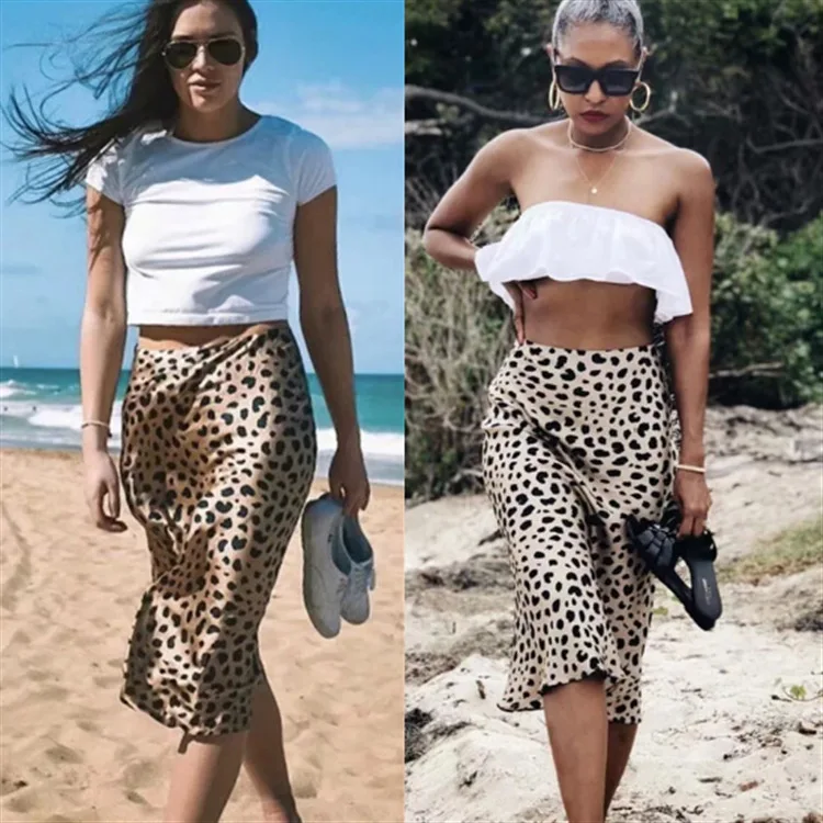 

WOMEN'S Dress Europe And America Leopord Pattern Printed Skirt 2019 Summer High Waist Holiday Medium-length Dress