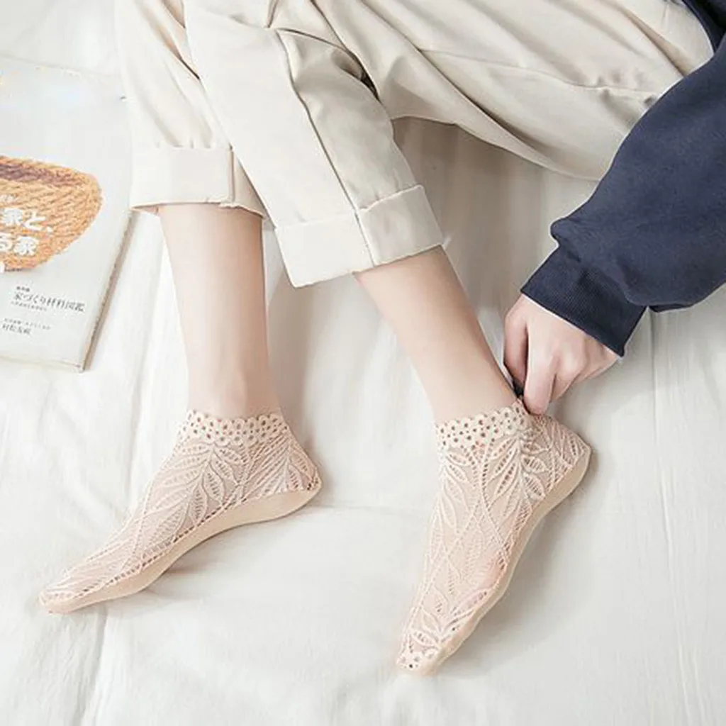 KANCOOLD socks Women Girls Summer Style Lace Flower Short Thin Sock New Fashion Casual Nylon solid Antiskid Ankle Socks Dec24 | Женская