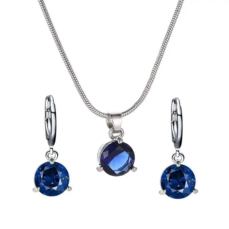 

New Fashion Shiny Zircon Earring Necklace Set Accessories Colorfull Charming Pendant and Dangling Earring Set for Lady Girls