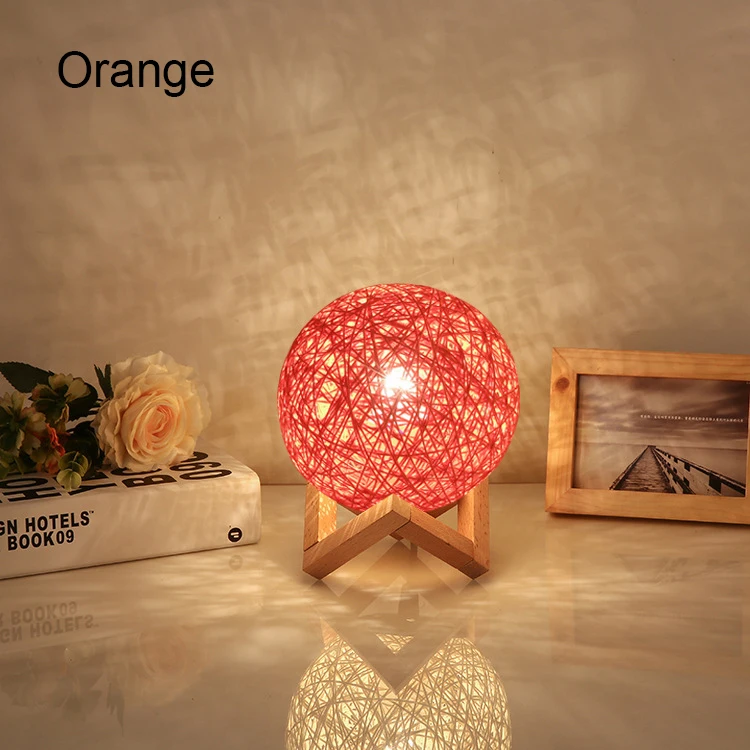 Orange Настольные лампы для спальни, USB прикроватная лампа, цветной Ночной светильник, с шариками, пеньковые настольные лампы для гостиной, для детей, на день рождения, рождественский подарок - Цвет абажура: Orange