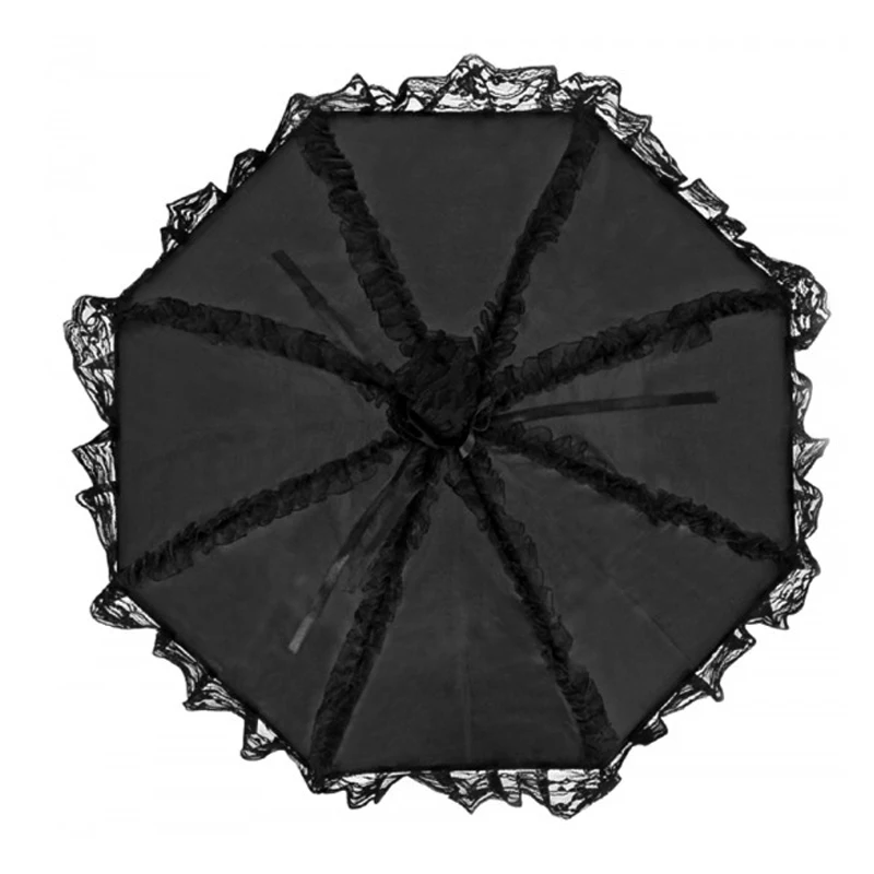 Free Shipping Outdoor Party Men's Black Color Gothic Lace Umbrella Black Wedding Sun Umbrella Lolita Black Umbrella