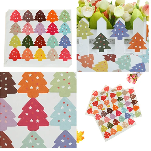 100pcs DIY Baking Seal Stickers Christmas Tree Gift Tags  Wedding Favors Party Accessories Christmas Burlap Vintage Decoration