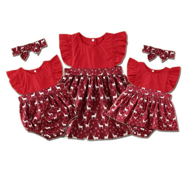 

Pudcoco 2020 Christmas Dress for Sisters Toddler Baby Girl Sister Matching Clothes Short Sleeve Jumpsuit Romper Dress Outfit