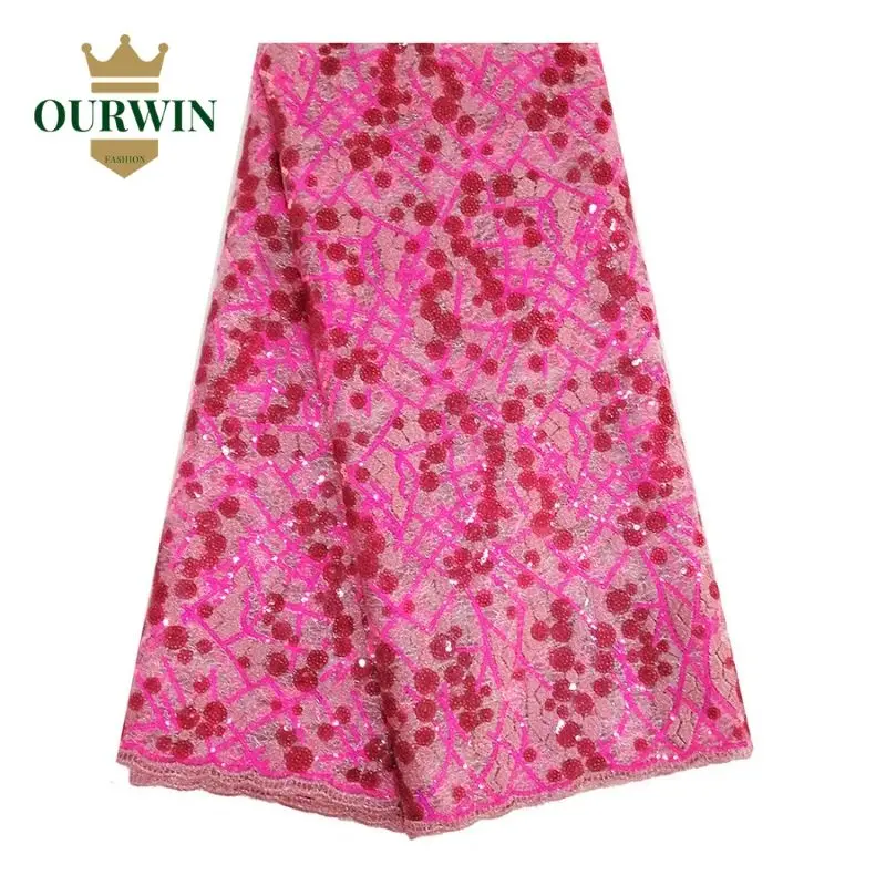 

Baby pink sequin lace fabric high quality embroidery african lace fabric 2019 latest net lace fabric for women dress 5 yards
