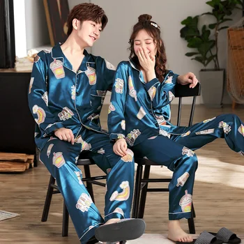 

Men Leisure Suits Silk Pajamas for Men Striped Sleepwear Men Pajama Sets Long Sleeve Pants Silk Suit Large Size Home Clothes