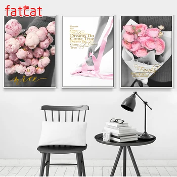 

FATCAT Pink rose 5D Diy Diamond Painting Triptych full square round mosaic diamond Embroidery Sale flower Wall Decor AE1035