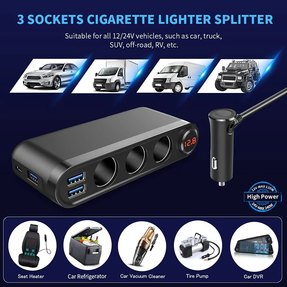 Auto Zigarette Leichter Auto Ladegerät Dual USB 4,8 EINE 3,0 Zigarette  Leichter Adapter 120W 3 Buchse Auto Power DC buchse Distributor - AliExpress